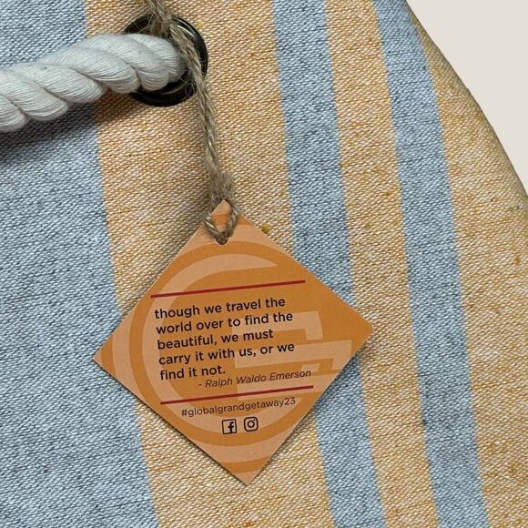 Global Stripe Rope Handle Woven Straw Tote Bag, Beach Backpack - Picture 3 of 5